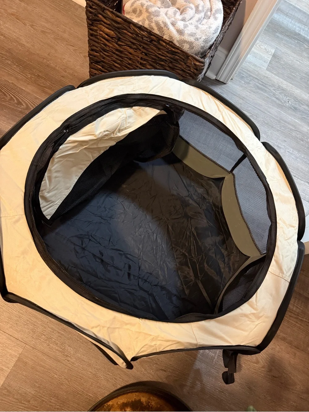 Portable Beige & Black Foldable Playpen - Home Storage & Organization